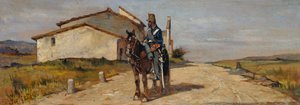 Soldat zu Pferd oder Karabiniere zu Pferd auf Patrouille
