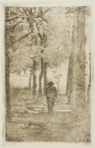 Waldspaziergang mit Figur von Giovanni Fattori