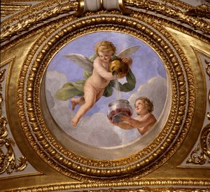 Liebe der Enthaltsamkeit. Deckenmalerei von Giovanni Romanelli (1601-1662) im Antoninischen Saal, Schlafzimmer der Sommerwohnungen von Königin Anna von Österreich (1601-1666). Um 1655-1658. Paris, Louvre Museum.