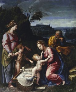Die Heilige Familie mit dem jungen Johannes dem Täufer und der Heiligen Katharina von Giovanni Francesco (c.1488 1528) Penni