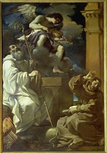 St. Franziskus (1182-1226) in Ekstase und St. Benedikt (480-527) mit einem Engelmusiker, 1620 von Giovanni Francesco Barbieri