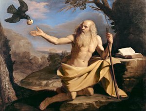 St. Paulus der Einsiedler wird von einem Raben gefüttert von Giovanni Francesco Barbieri