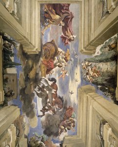 Die Sala di Aurora (Detail der Decke mit dem Wagen der Morgenröte) von Giovanni Francesco Barbieri