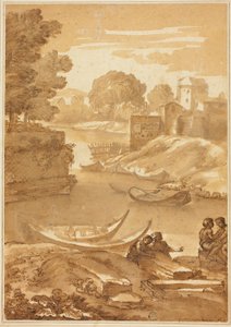 Figuren am Flussufer von Giovanni Francesco Grimaldi