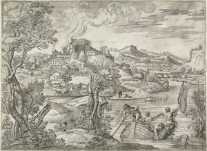 Landschaft mit Lautenspieler von Giovanni Francesco Grimaldi