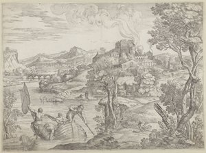 Landschaft mit Lautenspieler von Giovanni Francesco Grimaldi