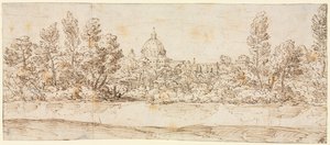 Flusslandschaft mit Blick auf den Petersdom, nach 1660 von Giovanni Francesco Grimaldi