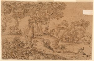 Waldlandschaft mit einem Teich von Giovanni Francesco Grimaldi