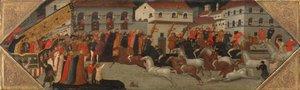Tafel von einem Cassone: Das Palio-Rennen in den Straßen von Florenz