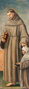 St. Franziskus und Kommissar, Scharnier des Triptychons, das die Geburt Christi mit den Heiligen Franziskus und Bartholomäus mit zwei Stiftern darstellt von Giovanni Girolamo Savoldo