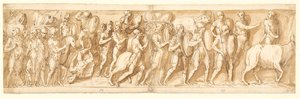 Römer auf dem Marsch (XXXVI); Marcus Aurelius, Pompeius und ein Begleiter beobachten den Marsch (XXXVII); eine Rast auf dem Marsch (XXXVIII)