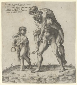 Aeneas rettet Anchises, ein Junge trägt links eine Laterne, ca. 1525 von Giovanni Jacopo Caraglio