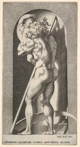 Tafel 1: Saturn in einer Nische, der seinen Sohn verschlingt, vor einer Sense stehend, aus einer Serie von..., 1526
