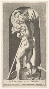 Platte 1: Saturn in einer Nische, der seinen Sohn verschlingt, vor einer Sense stehend, aus einer Serie von...
