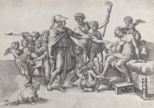 Die Hochzeit von Alexander und Roxana, Alexander umgeben von Putti, die eine Krone anbieten, 1520-39 von Giovanni Jacopo Caraglio