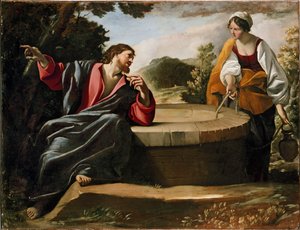 Christus und die Frau von Samaria von Giovanni Lanfranco