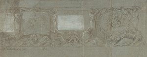 Entwurf für eine Wanddekoration mit dem Opfer Abrahams und der Flucht nach Ägypten, ca. 1600-1647 von Giovanni Lanfranco