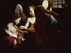 Heilige Agatha, betreut von Heiligem Petrus und einem Engel im Gefängnis, ca. 1614 von Giovanni Lanfranco