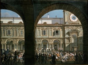 Domenico Pino spricht zur Menge auf dem Mercanti-Platz in Mailand, 21. April 1814 (Gemälde) von Giovanni Migliara
