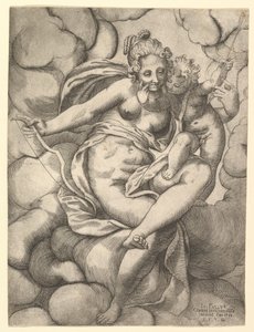 Venus und Amor in den Wolken, 1568 von Giovanni Paolo Cimerlino