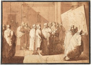 Fra Bartolommeo zeigt Rafael Leonardo und Michelangelos Kartons von Giovanni Paolo Lasinio