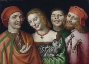 Porträt von drei Männern und einer Frau mit einer Katze von Giovanni Paolo Lomazzo