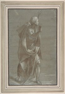 Stehende männliche drapierte Figur mit erhobenen Händen von Giovanni Paolo Lomazzo