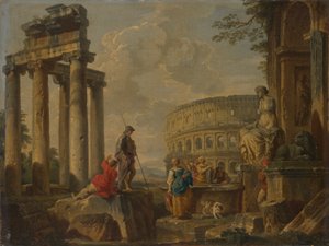 Das Kolosseum unter römischen Ruinen von Giovanni Paolo Panini