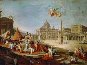 Piazza San Pietro, Rom mit Triumph des Papsttums von Giovanni Paolo Pannini