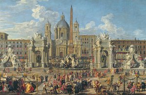 Vorbereitung für das Feuerwerk auf der Piazza Navona, Rom, zur Feier der Geburt des Dauphins, 1729 (Detail)
