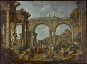 Ein Capriccio römischer Ruinen mit dem Konstantinsbogen