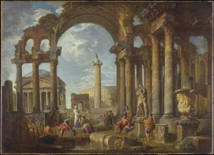 Ein Capriccio römischer Ruinen mit dem Pantheon