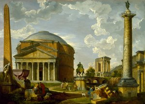 Fantasieansicht mit dem Pantheon und anderen Monumenten des antiken Rom von Giovanni Paolo Pannini