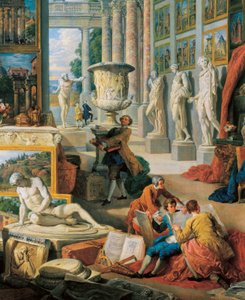 Galerie der Ansichten des antiken Rom (Detail) von Giovanni Paolo Pannini