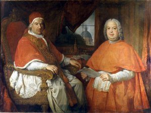 Porträts von Papst Benedikt XIV. (1675 - 1758) und Kardinal Silvio Valenti Gonzague. Gemälde von Giovanni Paolo Pannini (Panini). 18. Jahrhundert. Museo Nazionale Romano, Rom von Giovanni Paolo Pannini
