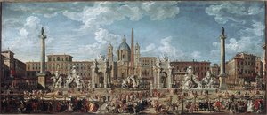 Vorbereitungen für das Feuerwerk und die Dekorationen des Festes in Rom zur Feier der Geburt von Louis de France von Giovanni Paolo Pannini