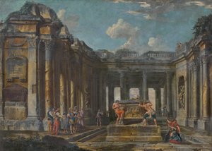 Szene in römischen Ruinen von Giovanni Paolo Pannini