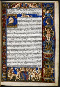 Frontispiz, aus Giovanni Simonetta, Historia delle cose facte dallo invictissimo duca Francesco Sforza [c.d. Sforziade], Milano, Antonio Zarotto von Giovanni Pietro Birago