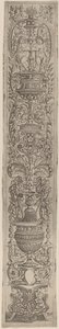 Ornamenttafel: Zwei Sphinxe und zwei Kinder, die Palmen halten von Giovanni Pietro Birago and Zoan Andrea