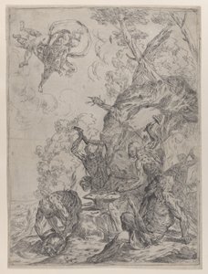 Die Schmiede des Vulkan mit Schmieden, die mit Hämmern auf einen Amboss schlagen, 1640-59