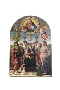 Madonna und Kind auf dem Thron mit Heiligen von Giovanni Santi