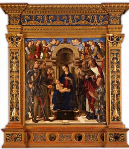 Pala Oliva. Madonna und Kind auf dem Thron zwischen den Heiligen Georg, Franz von Assisi…