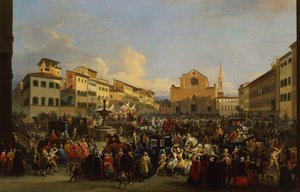 Piazza Santa Croce in Florenz während des Karnevals von Giovanni Signorini