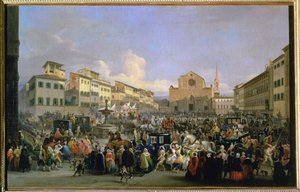 Ansicht der Piazza Santa Croce anlässlich eines Karnevals, 1846 von Giovanni Signorini