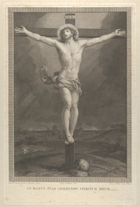 Christus am Kreuz, ein Schädel an der Basis