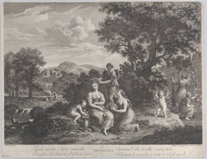 Primavera, eine Gruppe von Frauen, die Blumen sammeln und daraus Kronen machen, ca. 1764 von Giovanni Volpato