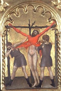 Christus am Kreuz, Detail vom Polyptychon des Spedale della Misericordia (1353-63) von Giovanni da Milano