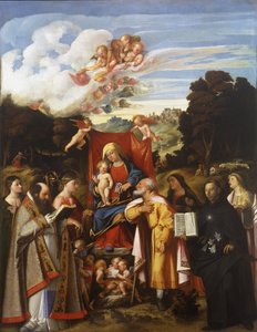 Madonna auf dem Thron mit Engeln, St. Apollonia, St. Augustinus, St. Katharina, St. Joseph, St. Grata, St. Philipp Benizzi und St. Barbara (St. Gotthard Altarbild)