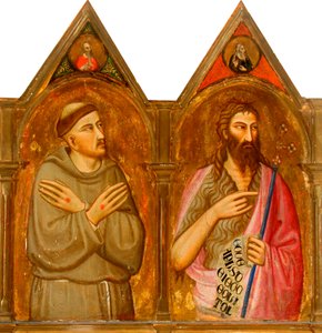 Heiliger Franziskus und Johannes der Täufer (linke Tafeln des Triptychons) von Giovanni del (follower of) Biondo