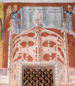 Botoneris Widmungsinschrift „Diese Kapelle von San Magno wurde mit frommen Almosen gespendet